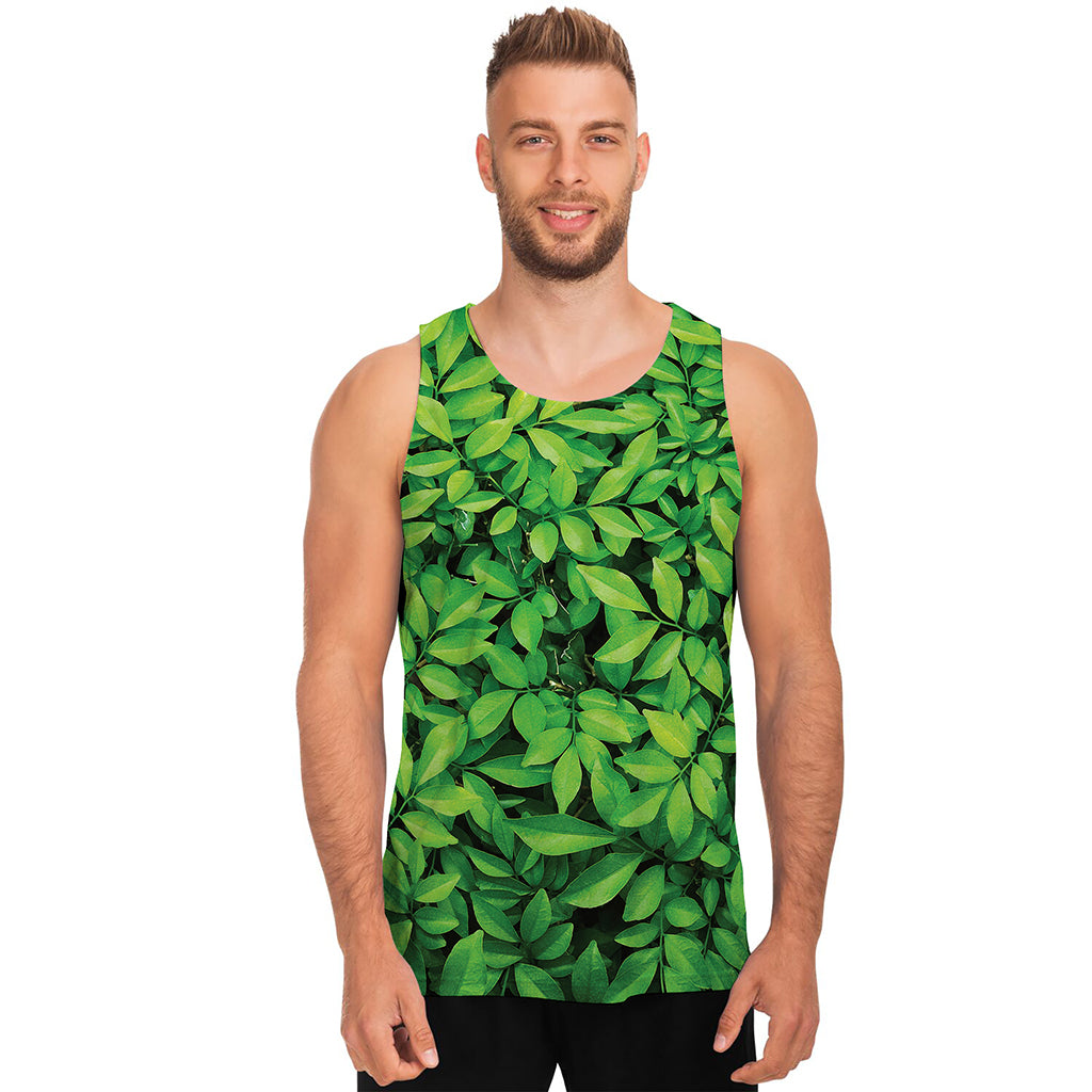 Green Leaf Print Men's Tank Top
