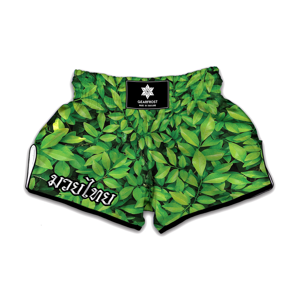 Green Leaf Print Muay Thai Boxing Shorts
