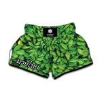 Green Leaf Print Muay Thai Boxing Shorts