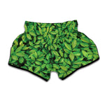 Green Leaf Print Muay Thai Boxing Shorts