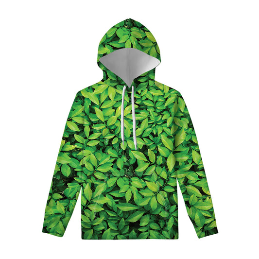 Green Leaf Print Pullover Hoodie
