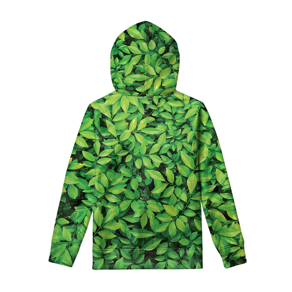 Green Leaf Print Pullover Hoodie
