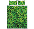 Green Leaf Print Quilt Bed Set