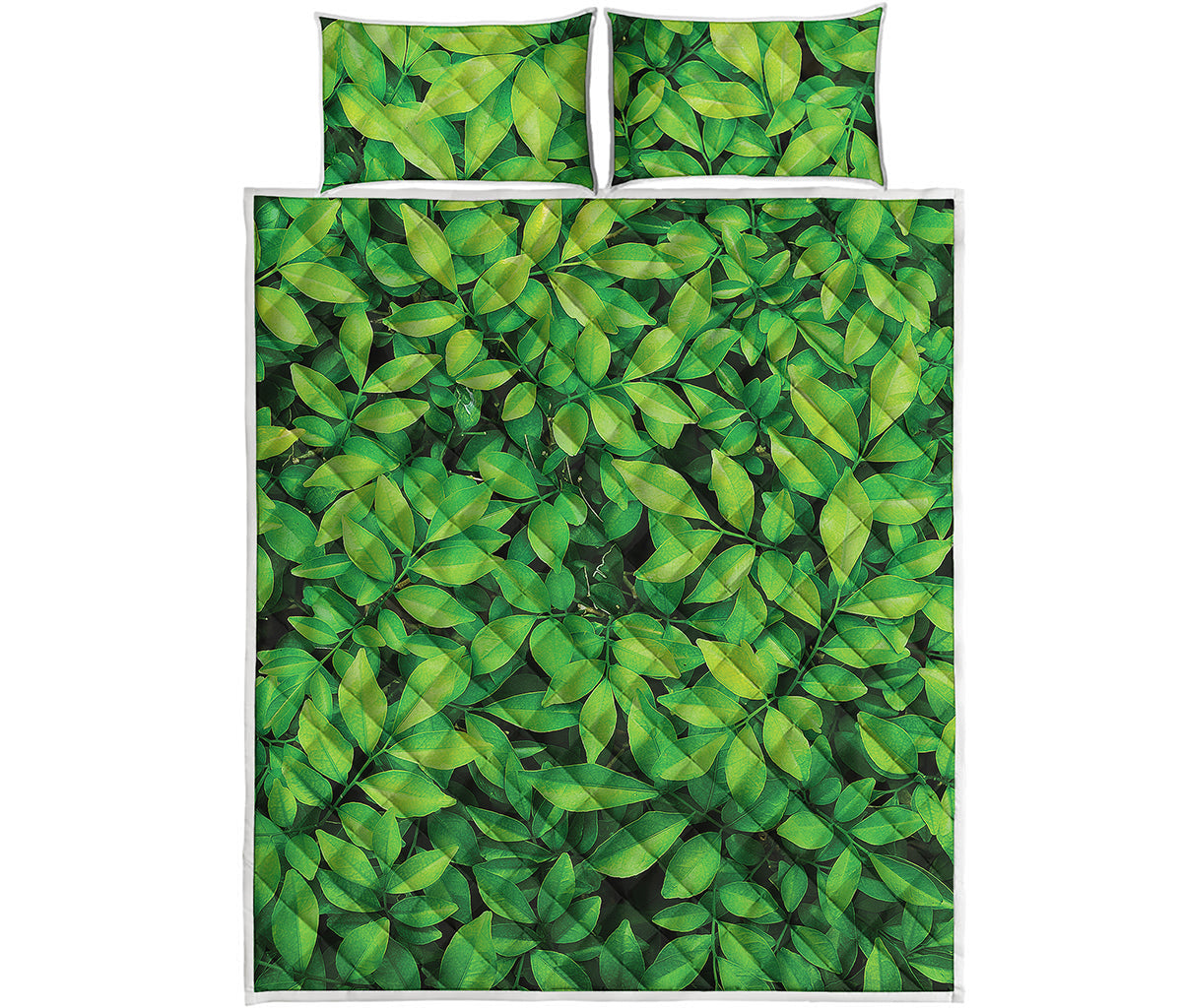 Green Leaf Print Quilt Bed Set