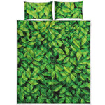 Green Leaf Print Quilt Bed Set