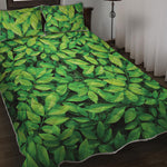 Green Leaf Print Quilt Bed Set