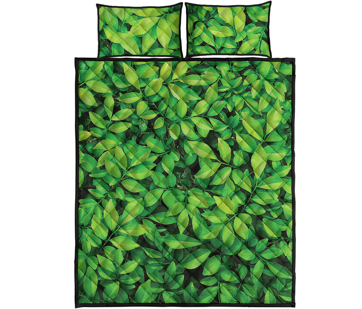 Green Leaf Print Quilt Bed Set