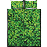 Green Leaf Print Quilt Bed Set