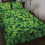 Green Leaf Print Quilt Bed Set