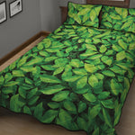 Green Leaf Print Quilt Bed Set