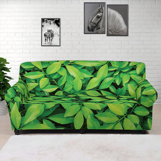 Green Leaf Print Sofa Cover