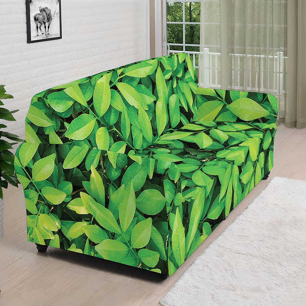 Green Leaf Print Sofa Cover