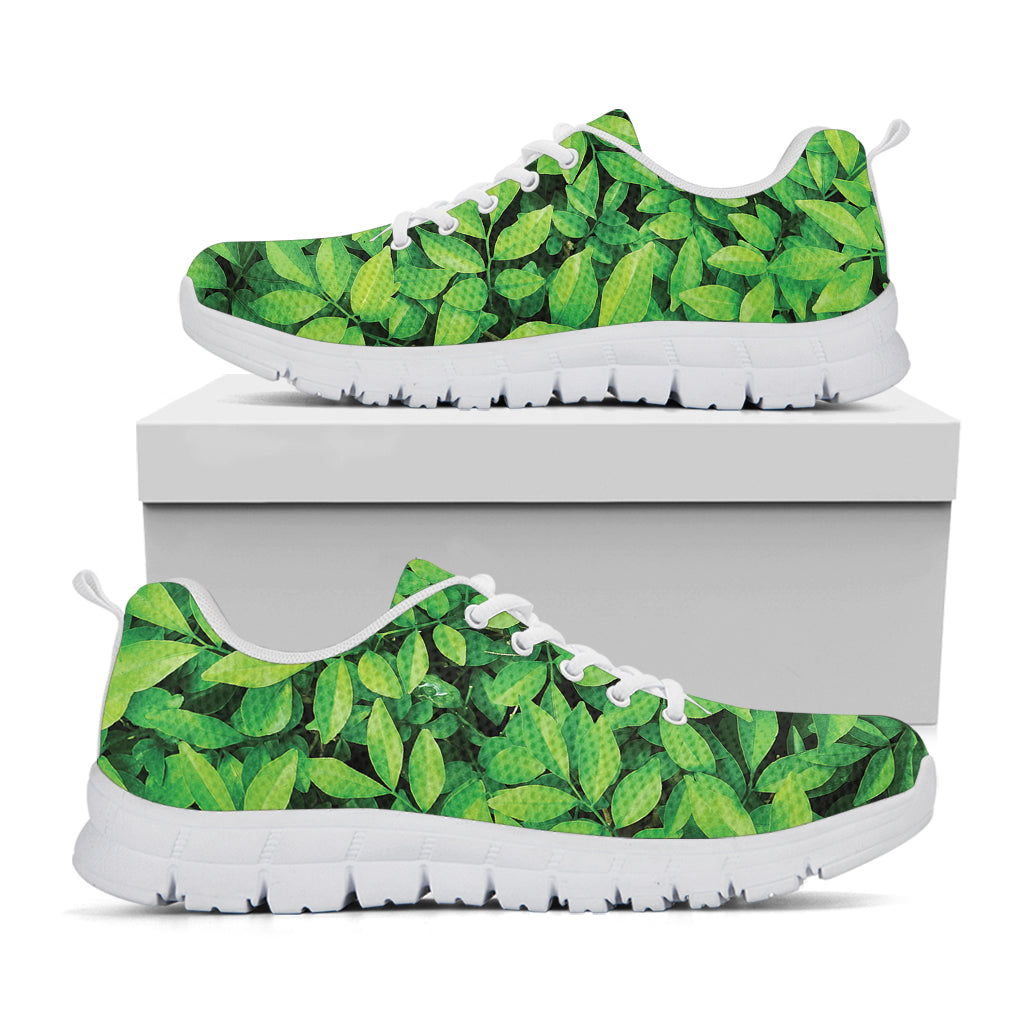 Green Leaf Print White Sneakers
