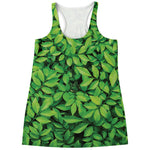 Green Leaf Print Women's Racerback Tank Top