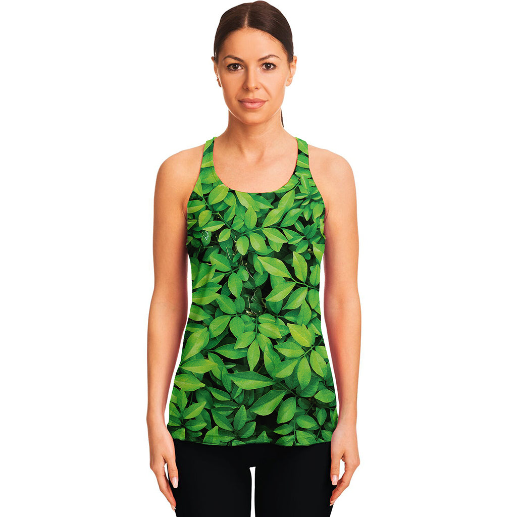 Green Leaf Print Women's Racerback Tank Top