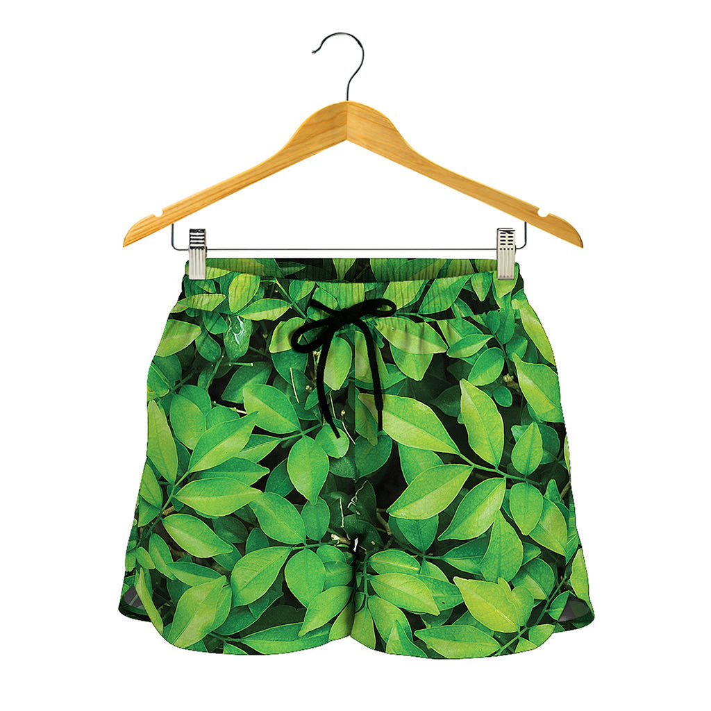 Green Leaf Print Women's Shorts