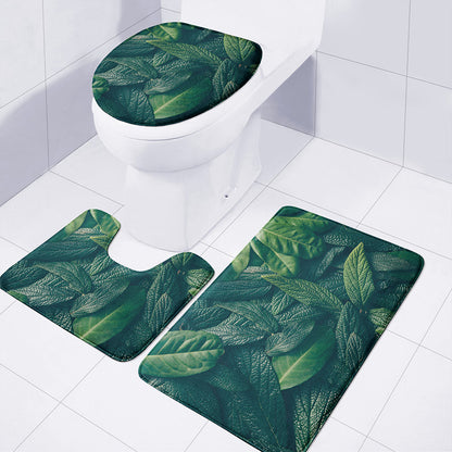 Green Leaves Print 3 Piece Bath Mat Set