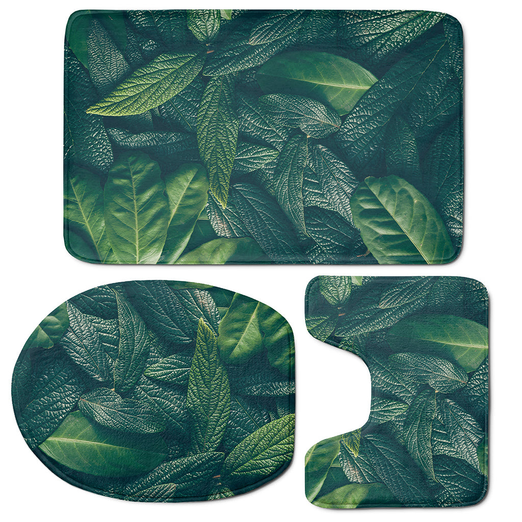 Green Leaves Print 3 Piece Bath Mat Set