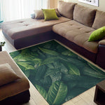 Green Leaves Print Area Rug