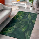 Green Leaves Print Area Rug