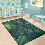 Green Leaves Print Area Rug