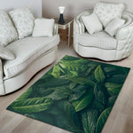 Green Leaves Print Area Rug
