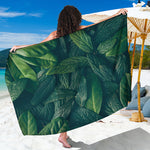 Green Leaves Print Beach Sarong Wrap