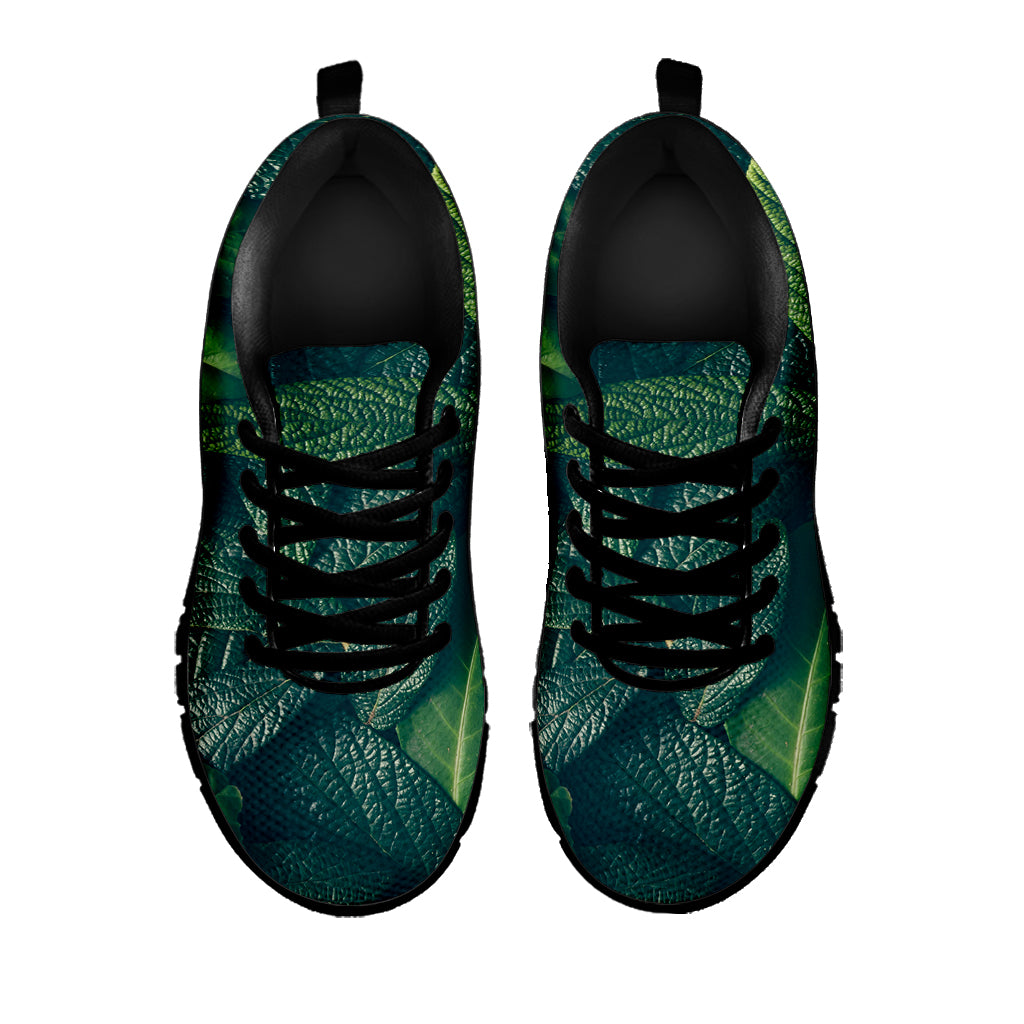 Green Leaves Print Black Sneakers