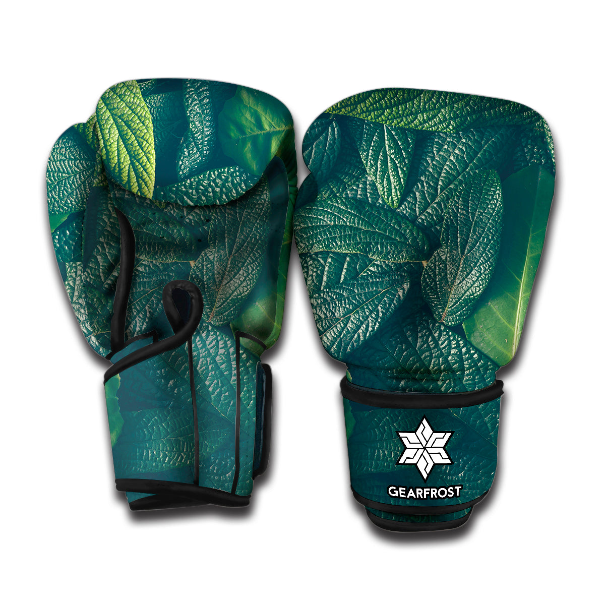 Green Leaves Print Boxing Gloves