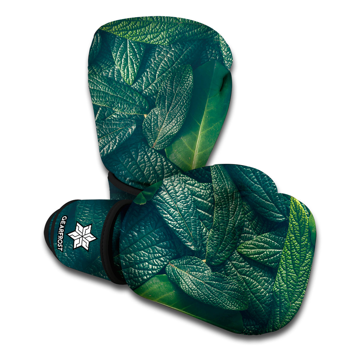 Green Leaves Print Boxing Gloves