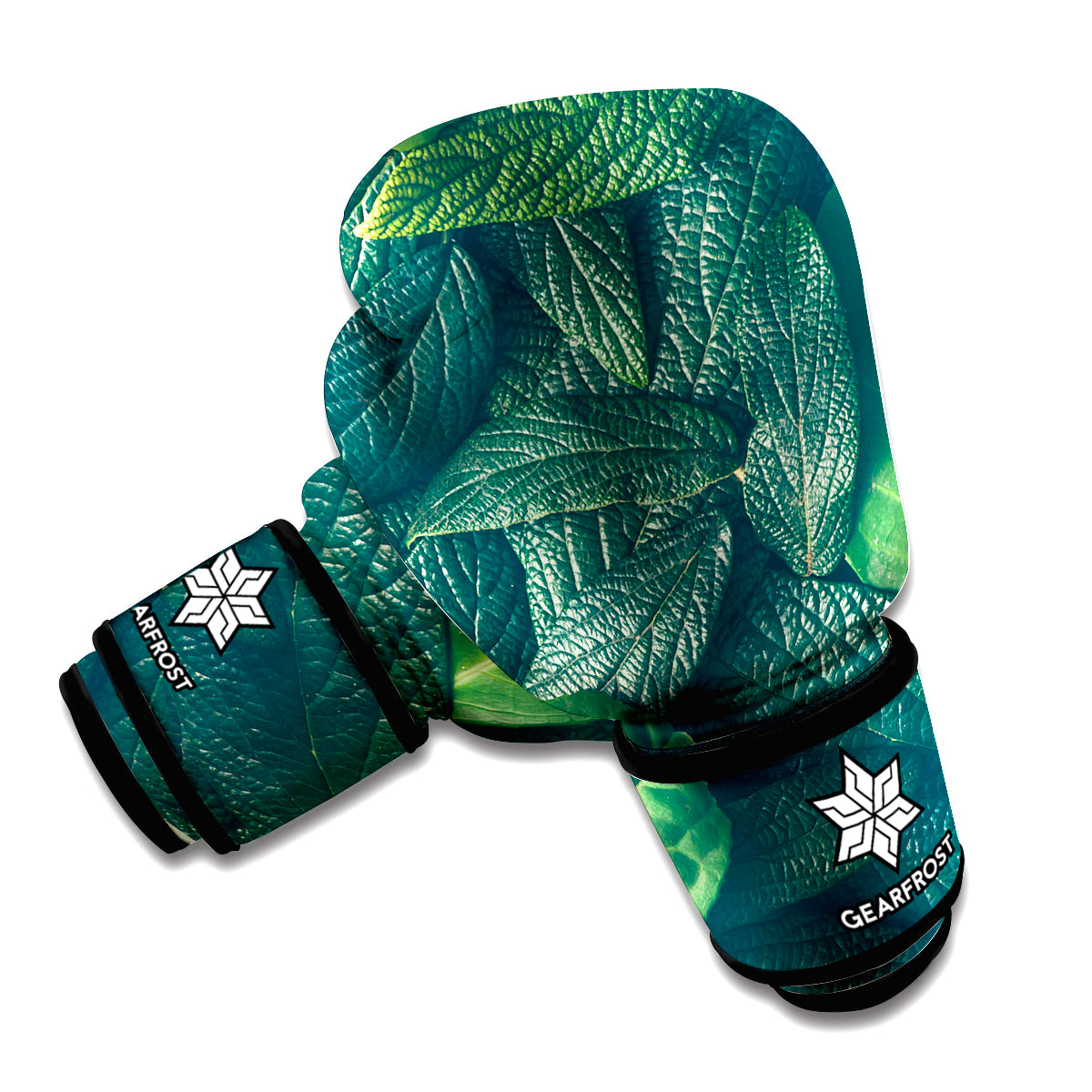 Green Leaves Print Boxing Gloves