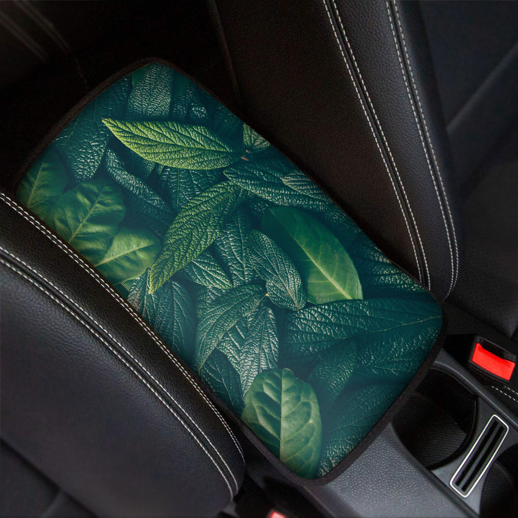 Green Leaves Print Car Center Console Cover