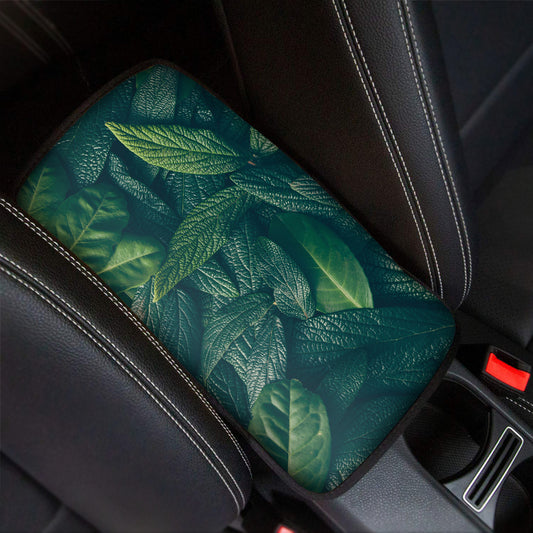Green Leaves Print Car Center Console Cover