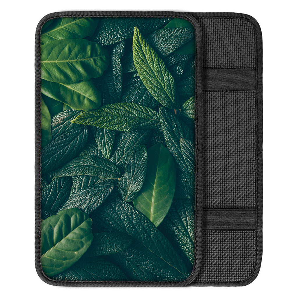 Green Leaves Print Car Center Console Cover