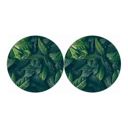Green Leaves Print Car Coasters