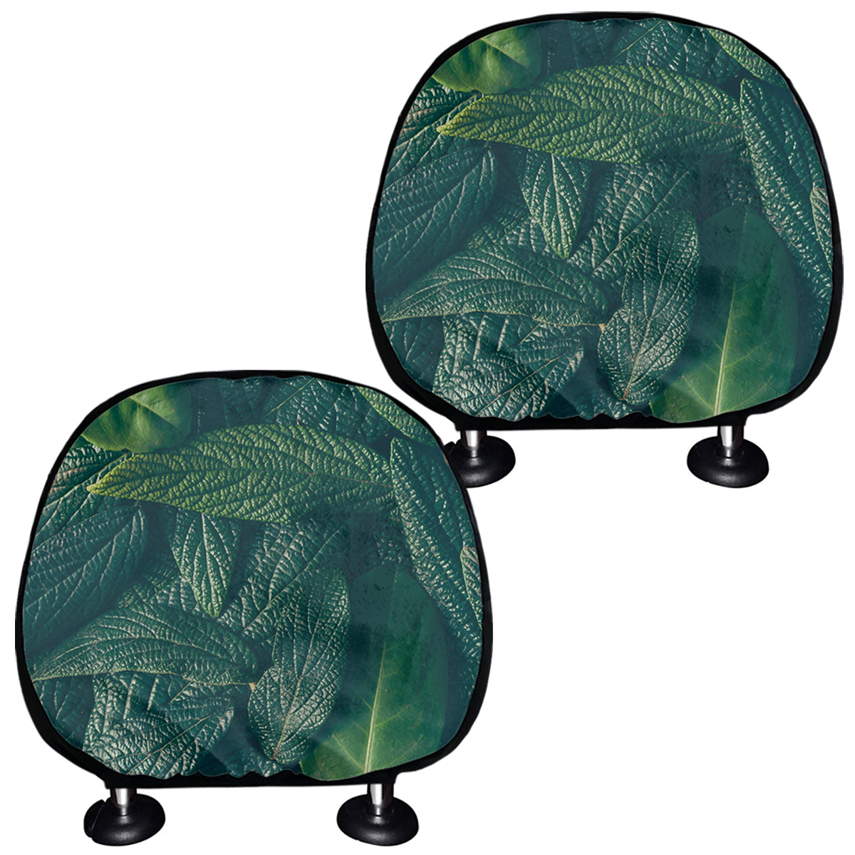 Green Leaves Print Car Headrest Covers
