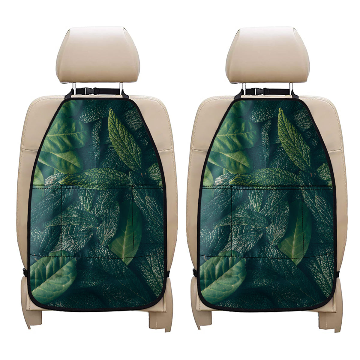 Green Leaves Print Car Seat Organizers
