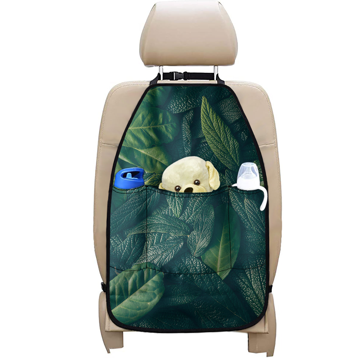 Green Leaves Print Car Seat Organizers