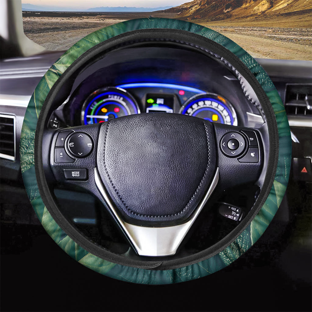 Green Leaves Print Car Steering Wheel Cover