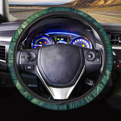 Green Leaves Print Car Steering Wheel Cover