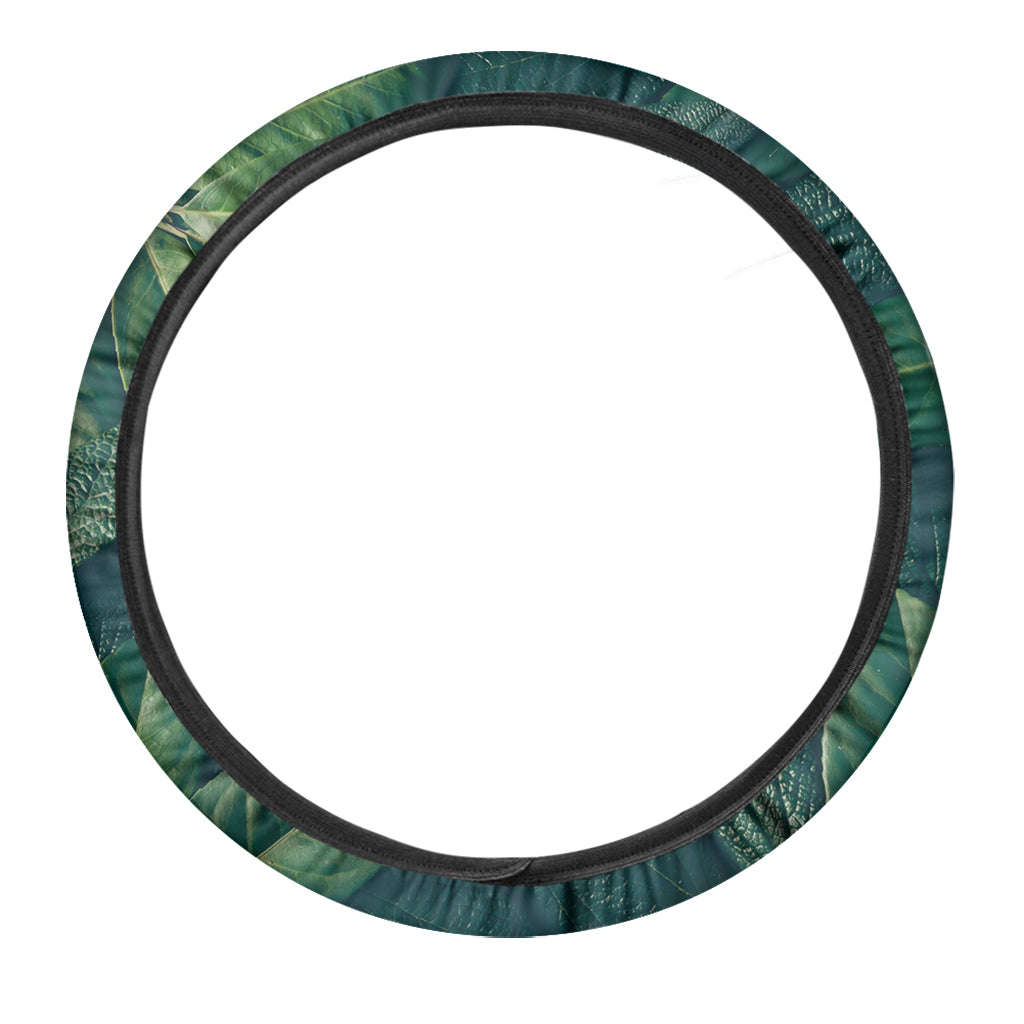 Green Leaves Print Car Steering Wheel Cover
