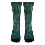 Green Leaves Print Crew Socks