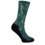Green Leaves Print Crew Socks