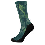 Green Leaves Print Crew Socks