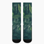 Green Leaves Print Crew Socks