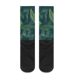 Green Leaves Print Crew Socks