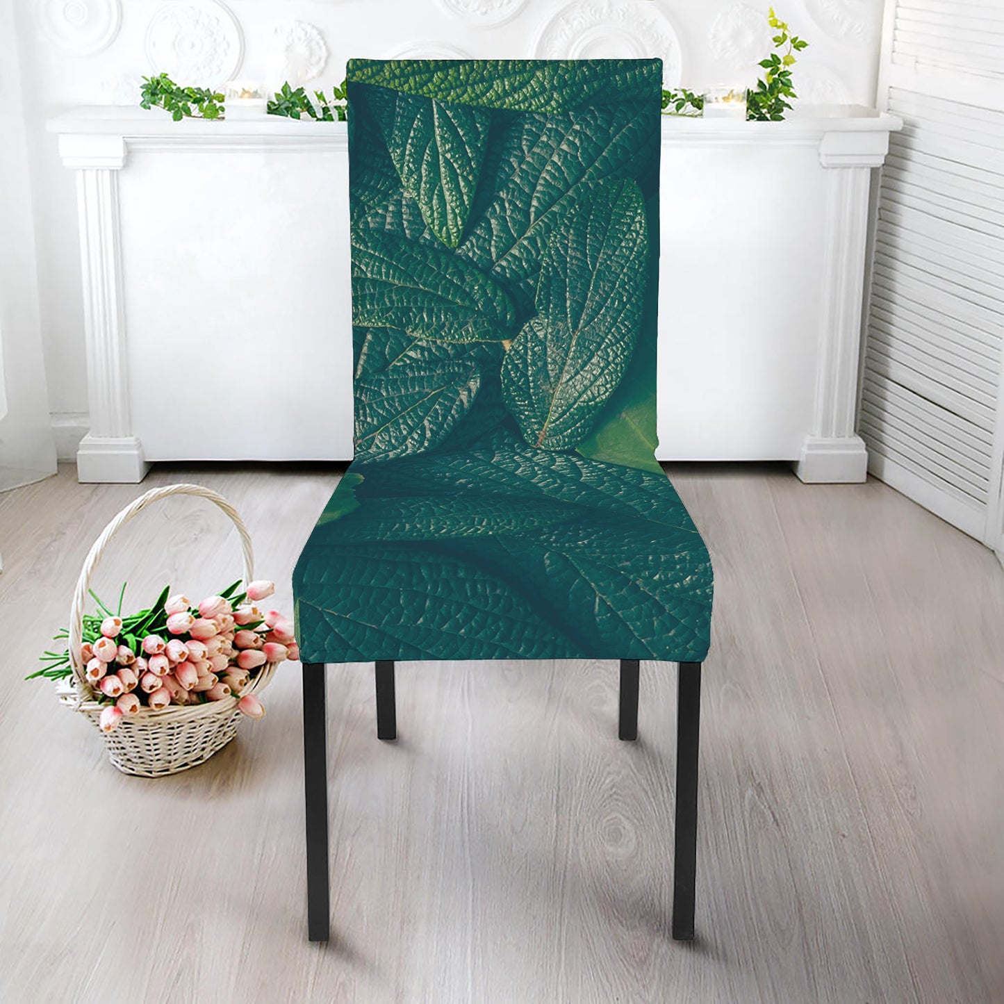 Green Leaves Print Dining Chair Slipcover