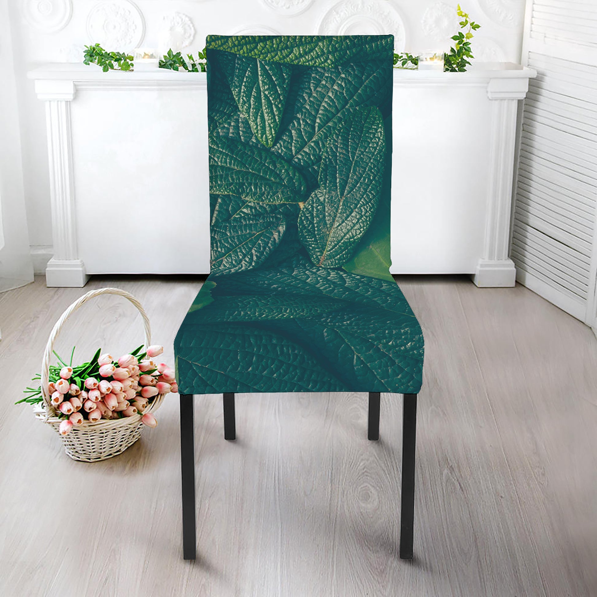 Green Leaves Print Dining Chair Slipcover
