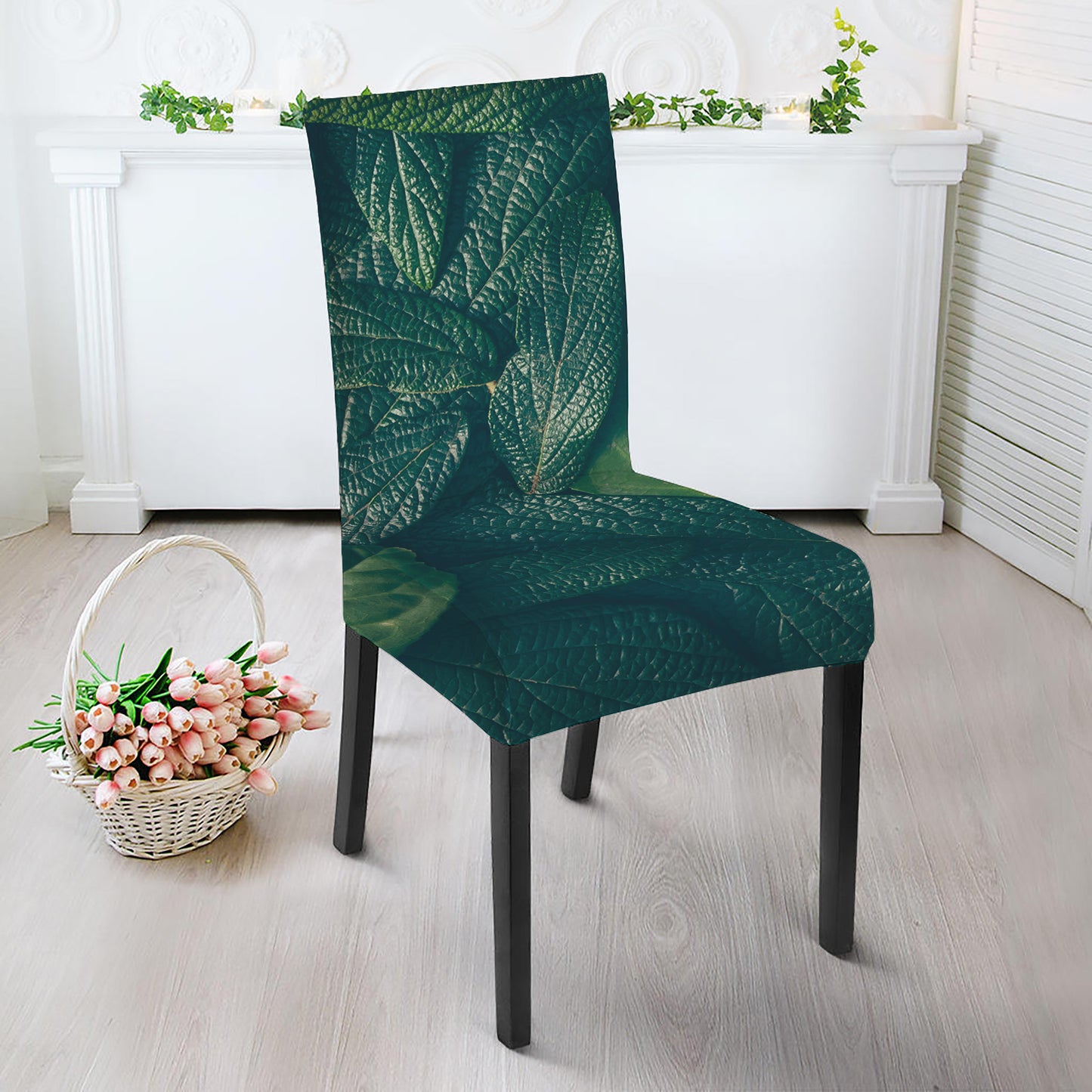 Green Leaves Print Dining Chair Slipcover