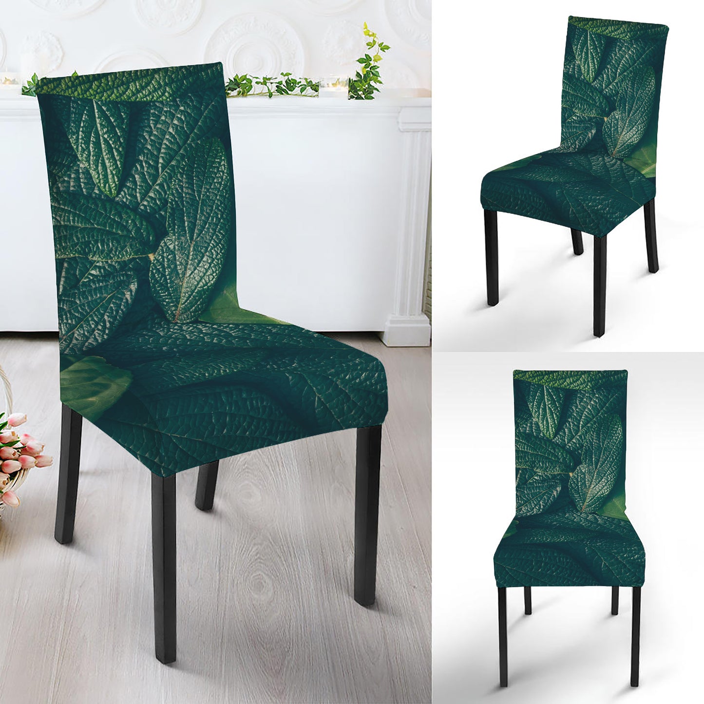 Green Leaves Print Dining Chair Slipcover
